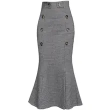 Осенне-зимняя Клетчатая Шерстяная Юбка-труба для женщин с высокой талией ol, Теплая юбка-Русалка размера плюс