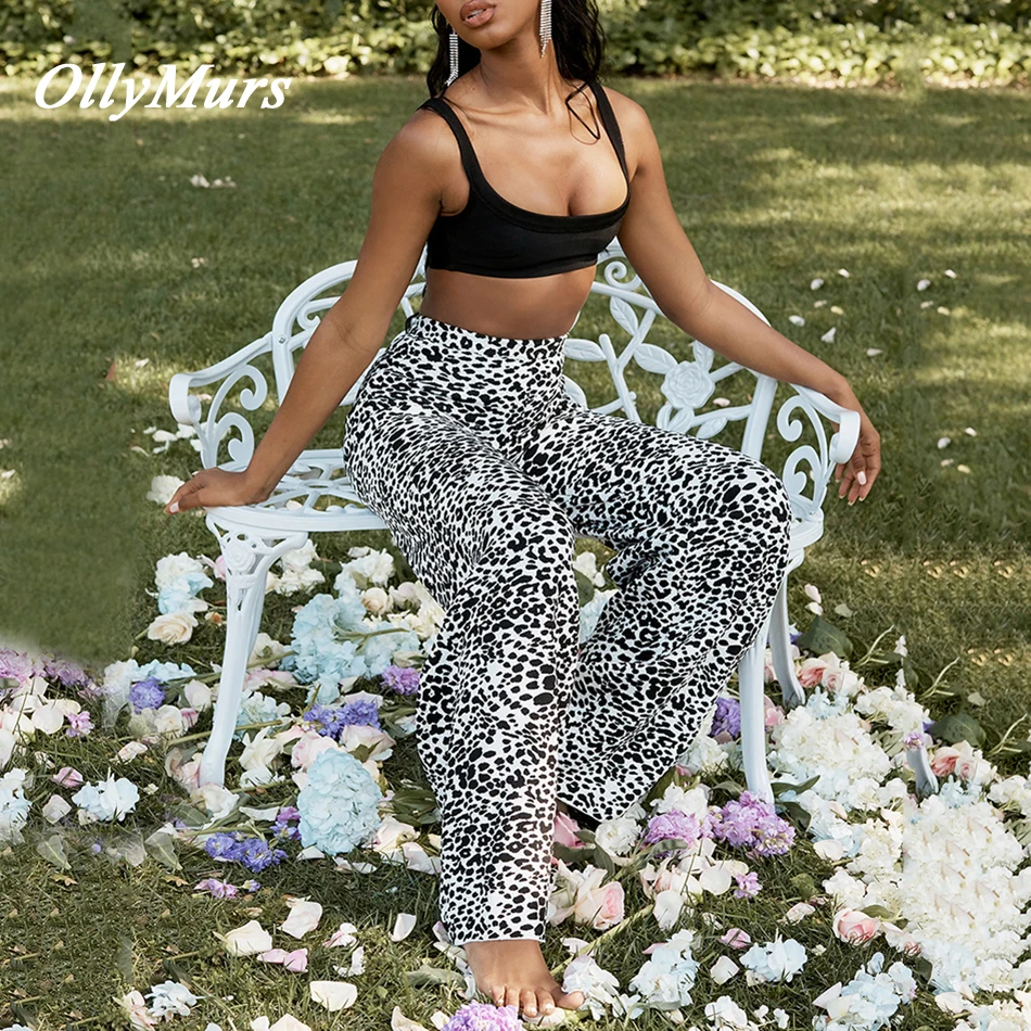 

OllyMurs 2019 New Summer Sexy Bodycon Women Pants Two Pieces Strapless Leopard Pants Vestidos Elegant Club Celebrity Party Pant