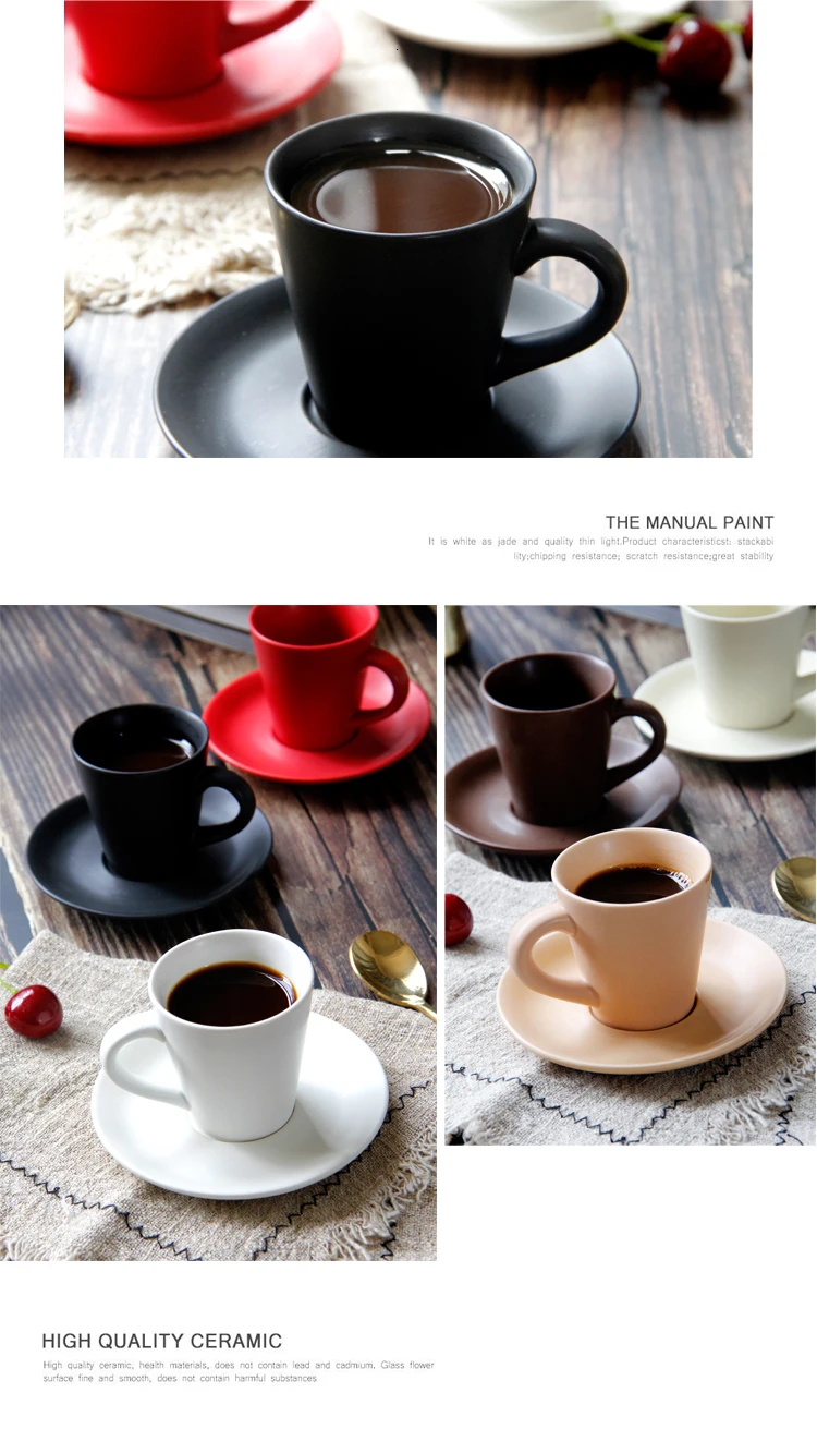 100 мл низкая Глянцевая морозная текстура Demitasse эспрессо чашка блюдце набор кафе дешевые мини Expresso итальянская черная кружка для кофе поднос