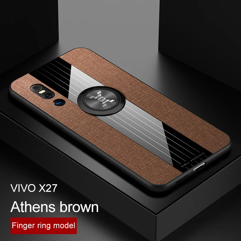 Phone Case for Vivo X27 Cover Magnetic Ring Holder Fabric Soft Frame Cloth Bumper X23 X21 X21i X20 X9 Plus |