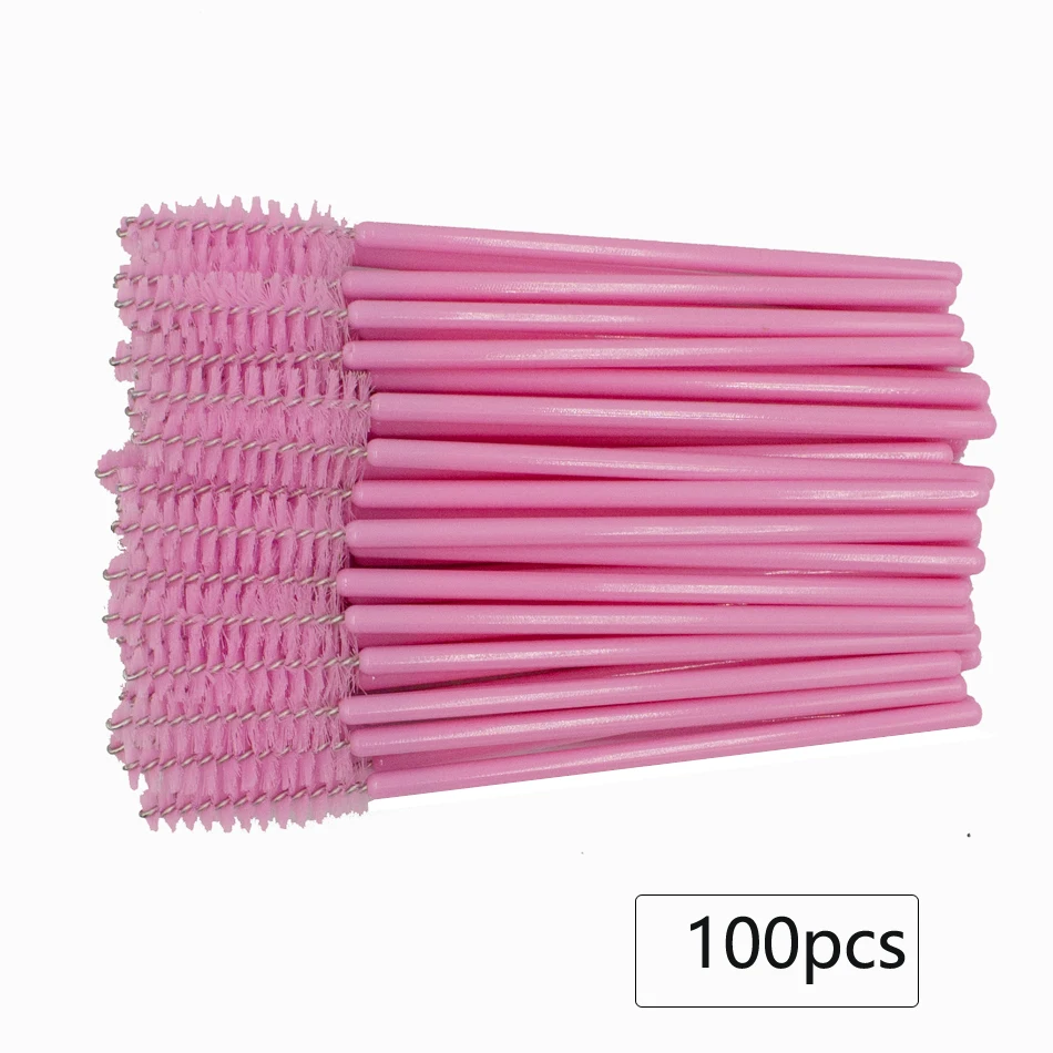 50/100 шт. ресницы для наращивания ресниц щеточки Одноразовые Тушь для ресниц палочки Аппликаторы мини щетка для ресниц ресницы инструмент для макияжа - Color: 100Pcs Pink2