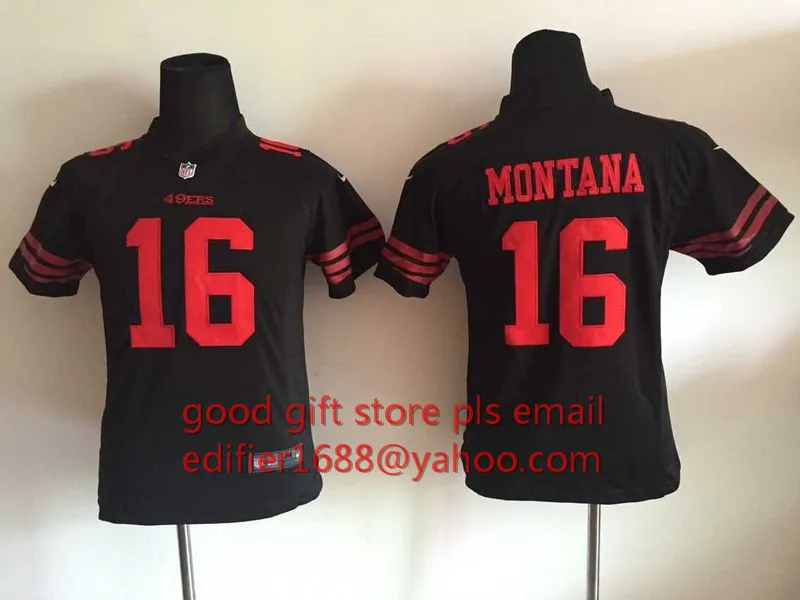 Сшитый Молодежный Сан-Франсиско s Детский 16 Joe Монтана 42 Ronnie Lott 80 Jerry Rice 82 Torrey Smith 81 Anquan Boldin Джерси - Цвет: Золотой