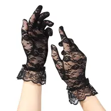 Летние женские короткие кружевные перчатки с защитой от УФ-лучей, перчатки на полный палец, перчатки для вождения, вечерние, свадебные кружевные перчатки