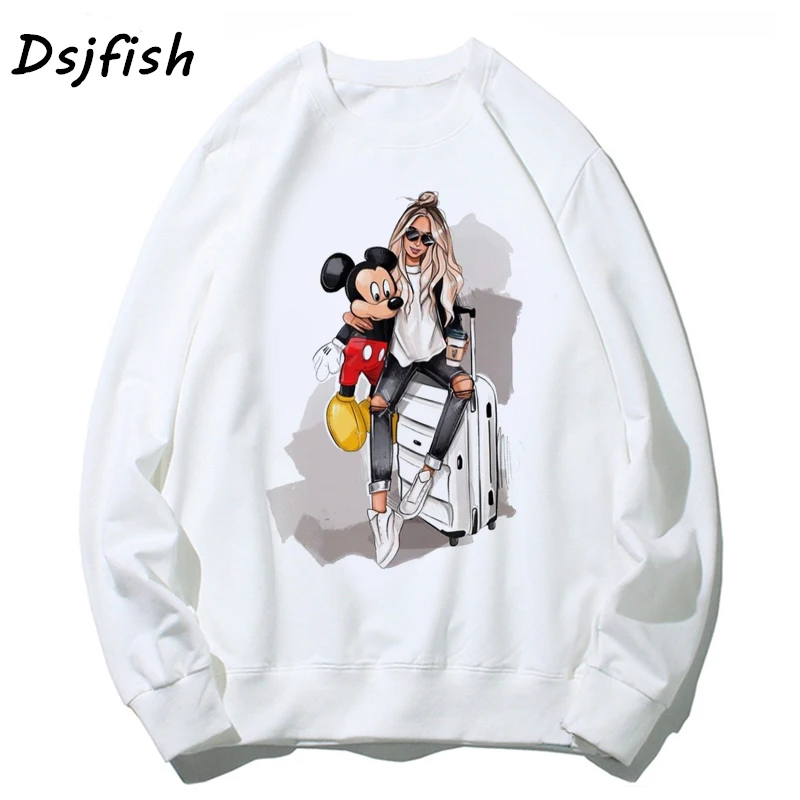 Женские толстовки swaetshirts vogue beauty sexy girl drink wine hoodie Белый мультяшный принт женский длинный рукав осенний хлопковый топ - Цвет: 5