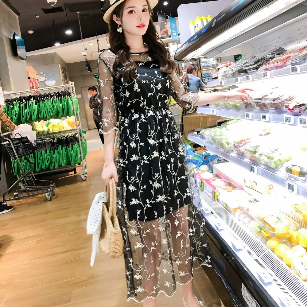 

Two-Piece Set France Non-mainstream Women's 2019 Fashion Elegant Camisole Mid-length Dress Dress Outfit Fashion