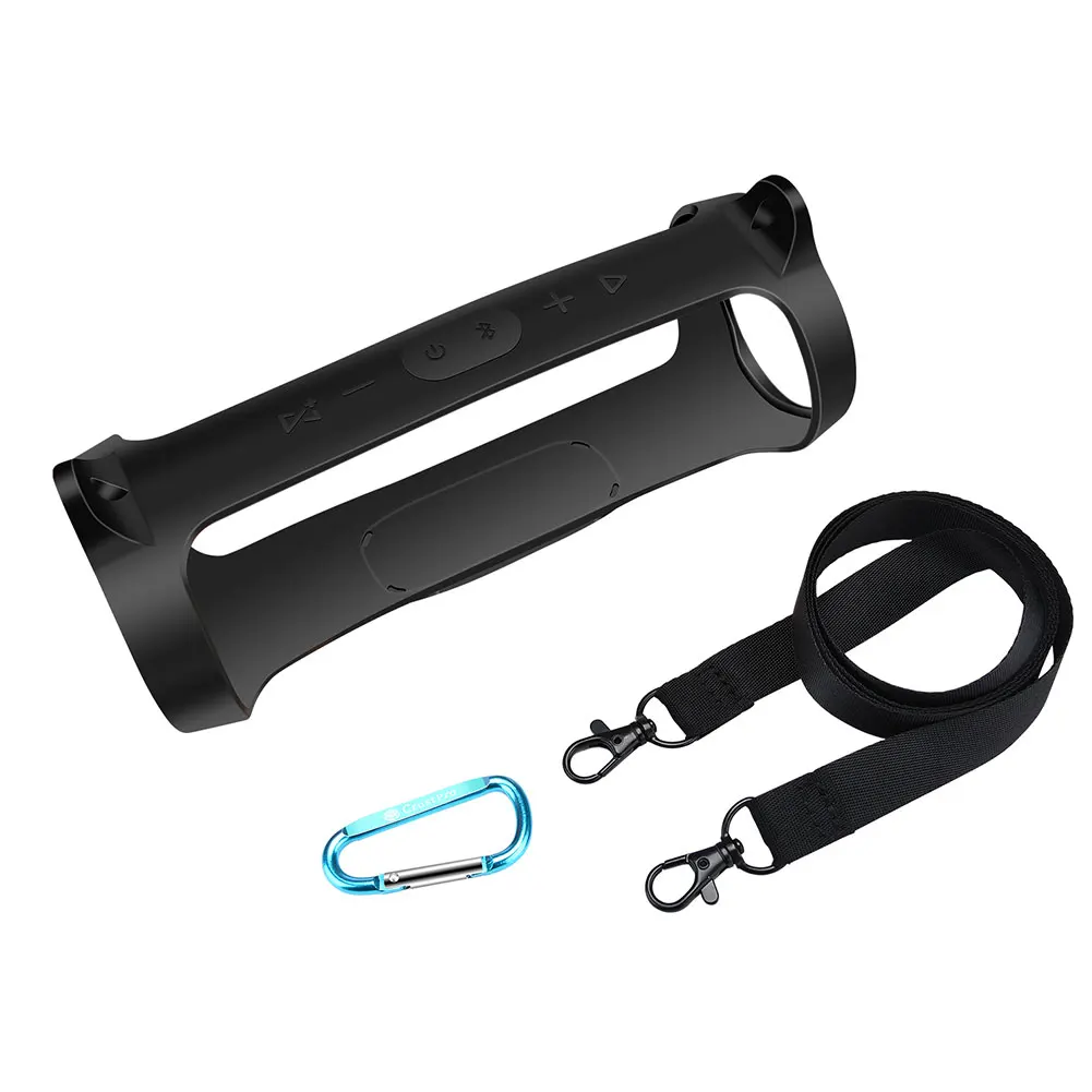 Travel Carrying Protective Case Cover Silicone Pouch Storage Shoulder Strap Hook Box With Carabiner Anti-lost For JBL Charge 4