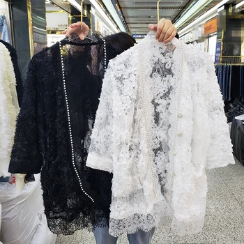 

Lace Jacket for Women 2020 Spring and Summer New Heavy Industry Diamond Pearl Beaded Edge Three-dimensional Flower Lace Coat