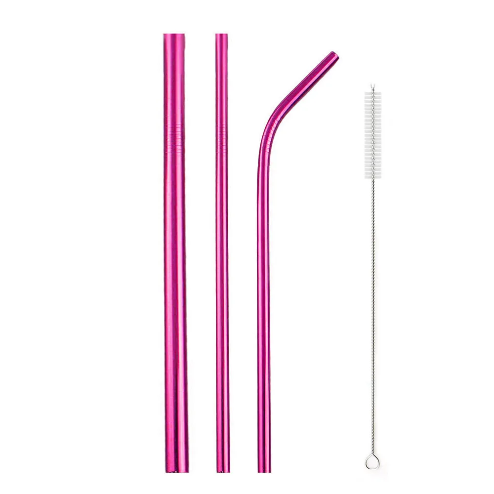 Портативная многоразовая соломинка из нержавеющей стали 304, телескопическая соломинка для питья для путешествий, складная металлическая соломинка с чехлом, чехол - Цвет: 3Pcs Pink