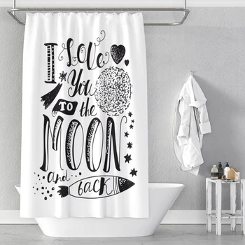 

Simple letter digital printing polyester waterproof and mildew bathroom shower curtain factory direct sales