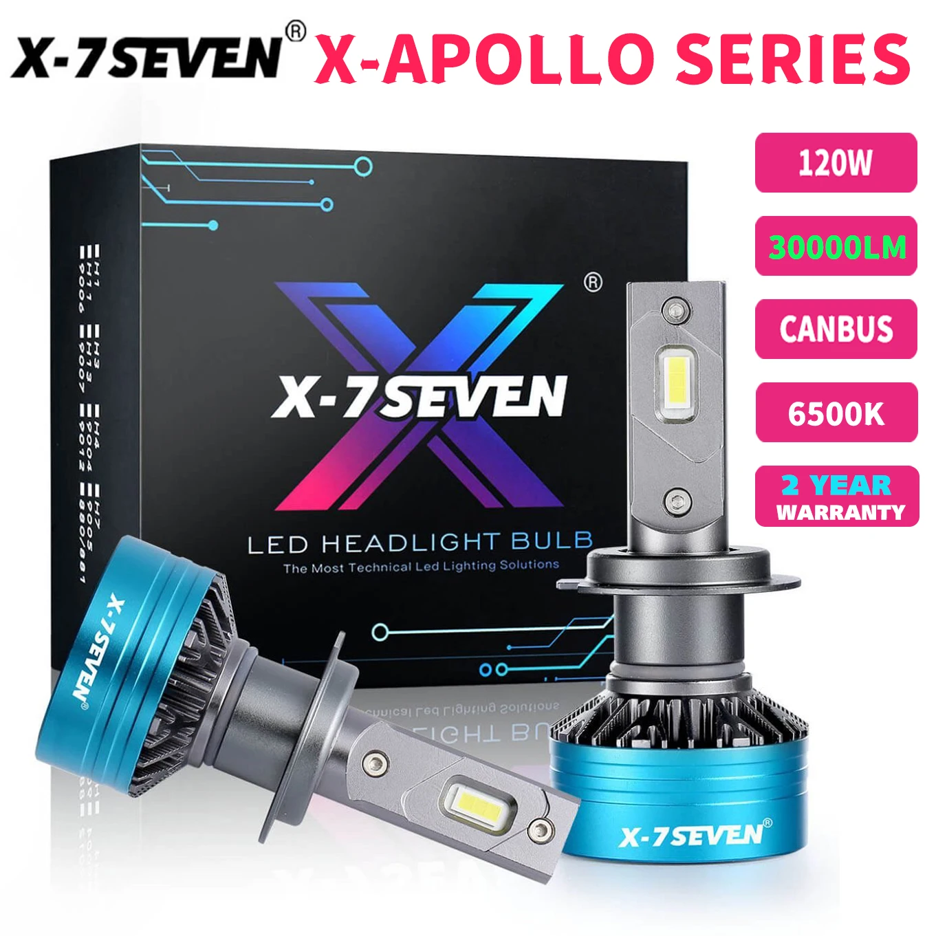 X-7SEVEN X-Apollo Series 120W 30000LM 6500K LED Headlight Bulbs CANBUS Lamps 9004 9005 9006 9007 9012 H1 H4 H7 H11 H13 | Автомобили и