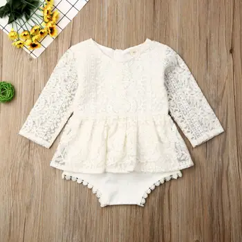 Pudcoco 0-24M Newborn Baby Girls Autumn Clothes Flower Lace Romper Dress Princess Girl Tutu Romper Dress Baby Bodysuit Outfits 1