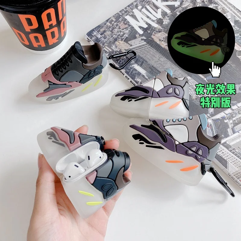 

FOR Airpods case 3D Sneakers 3D Shoes Silicone case For airpods 1 2 pro case Bluetooth headset sleeve Night Light Edition