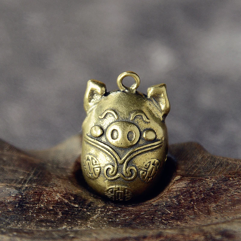 

Mini Small Brass Bell Pig Statue Good Luck Pendant Keychain Hooks Pocket Figurines Home Office Desk Decoration Ornament For Pet