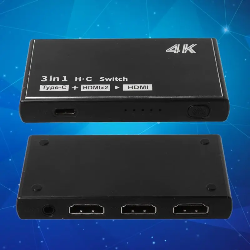 Тип C HDMIx2 3 Вход 1 Выход HDMI переключатель с пультом дистанционного управления коммутатор видео разветвитель конвертер для ТВ смартфонов PC компьютеры AXYF