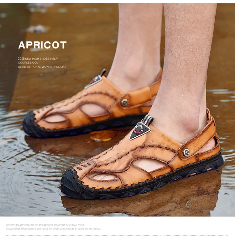 CEVABULE Large New Summer Sandals Breathable Wear-resistant Baotou Beach Shoes Non-slip Leather Sandals CLK-7580