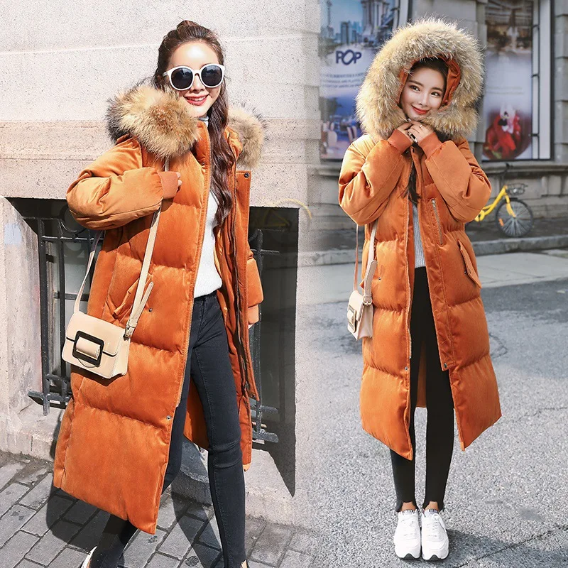 

Korean-style Loose-Fit Large Fur Collar Harajuku BF Thick Winter Long over-the-Knee Cotton Coat WOMEN'S Coat