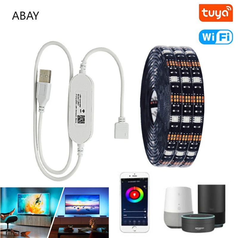 tuya smart usb led strip light wifi tv tira led strips dc 5v 5050smd colorful app controller luces christmas lights decoration