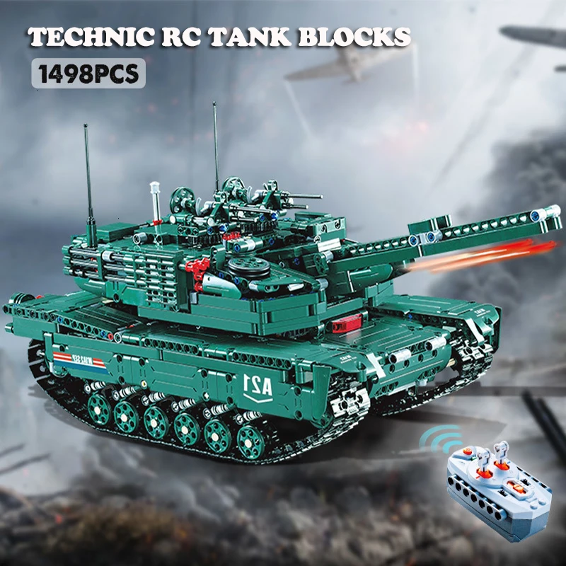 

Cada 1498CPS RC Military M1A2 Tank Model Building Blocks Bricks Remote Control Car Compatible WW2 Technic Toys For Kids