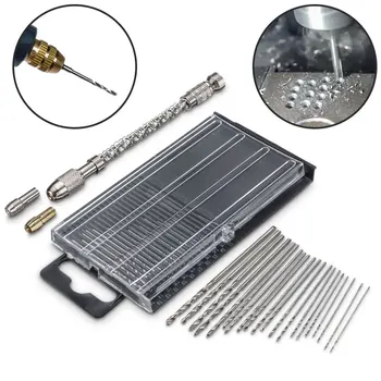 

Micro Mini Hand Drill Woodworking Drilling Tool with Chuck and 20pcs 0.3-1.6mm Straight Shank Twist Drill Bit Set