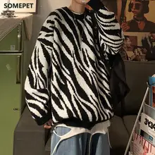 

Autumn and winter new sweater men oversized casual sweater Korean style fashion zebra pattern sweater pullover top