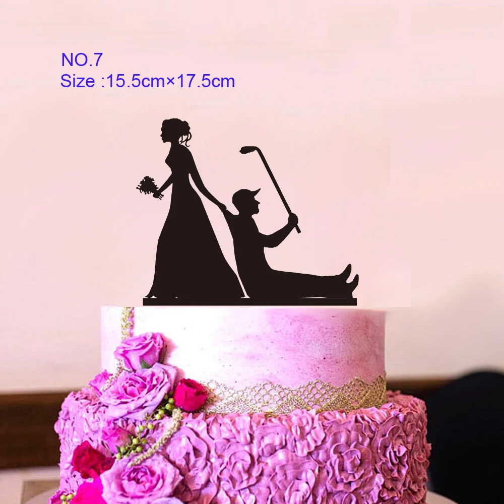 Funny Wedding Party Cake Topper Bride Groom Mr Mrs Acrylic Black Cake Toppers Mixed Sports Style Couples Cake Wedding Decoration (2)