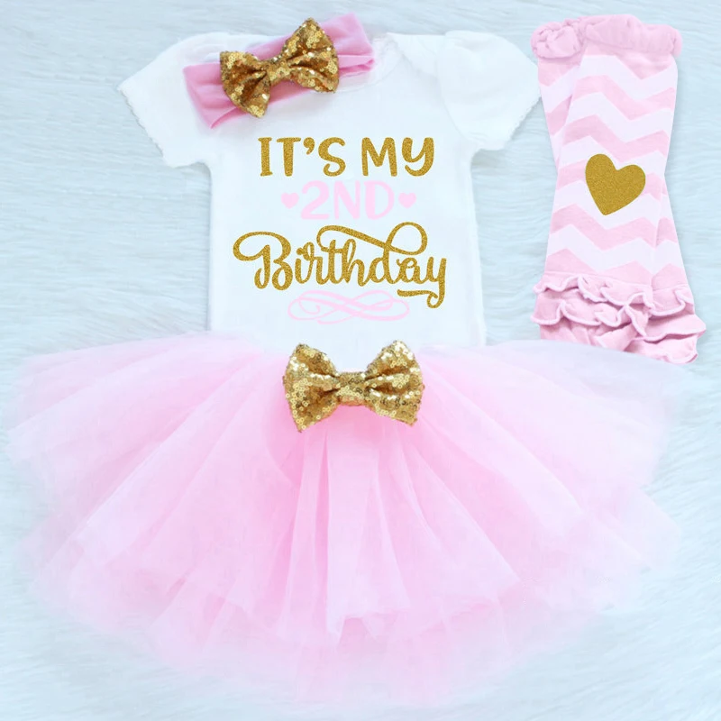 It's My Second Birthday/наряд для маленьких девочек Золотое Платье для девочек; платье-пачка для крещения; платье-пачка для малышей 24 месяца; Vestido - Цвет: Pink