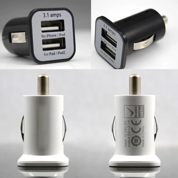 Автомобильный адаптер Micro 3.1A Dual USB для IPhone Xs Max XR X 8 7 6/ipod/ipad/Samsung/All мобильный телефон