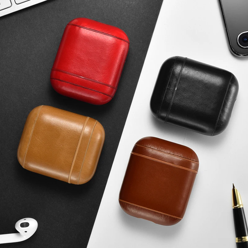 Retro Genuine Leather Headphone Case Storage Bag Cover for Apple Airpods iPhone Bluetooth Earphone Case Boxes Protective Case