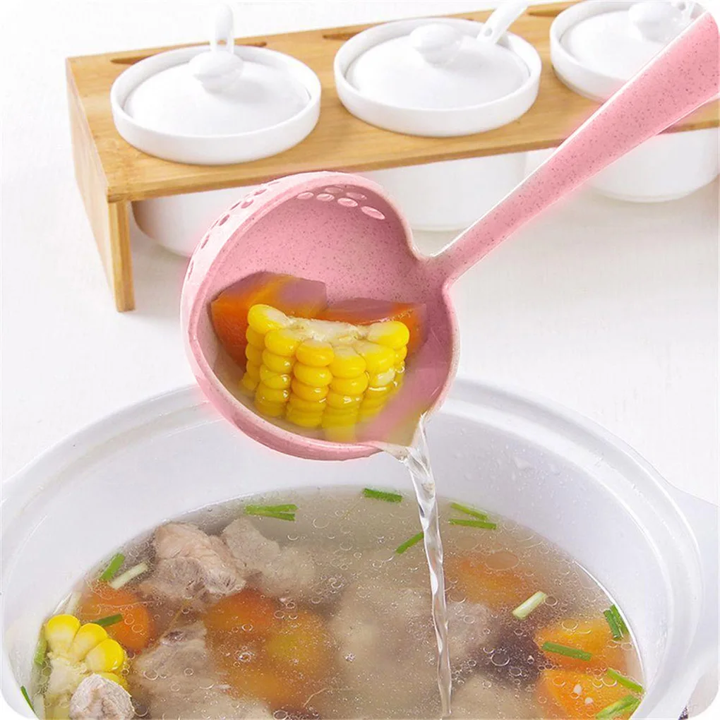 

2 in 1 Soup Spoon Long Handle Home Strainer Cooking Colander Kitchen Scoop Plastic Ladle Tableware Kitchen accessories