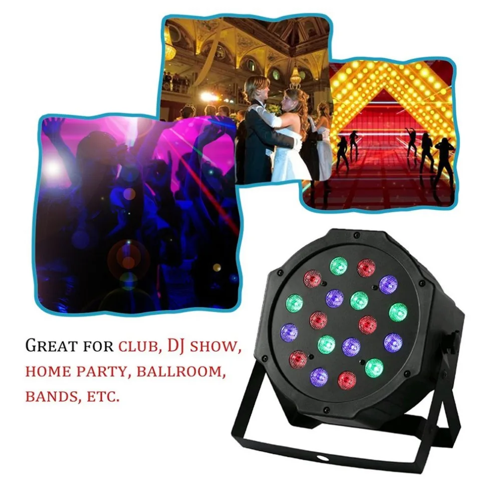 18W 18LED Профессиональный RGB смешивания Цвета сценический светильник 6-канальный дома Свадебная вечеринка DJ Club светильник оборудование с вентилятором