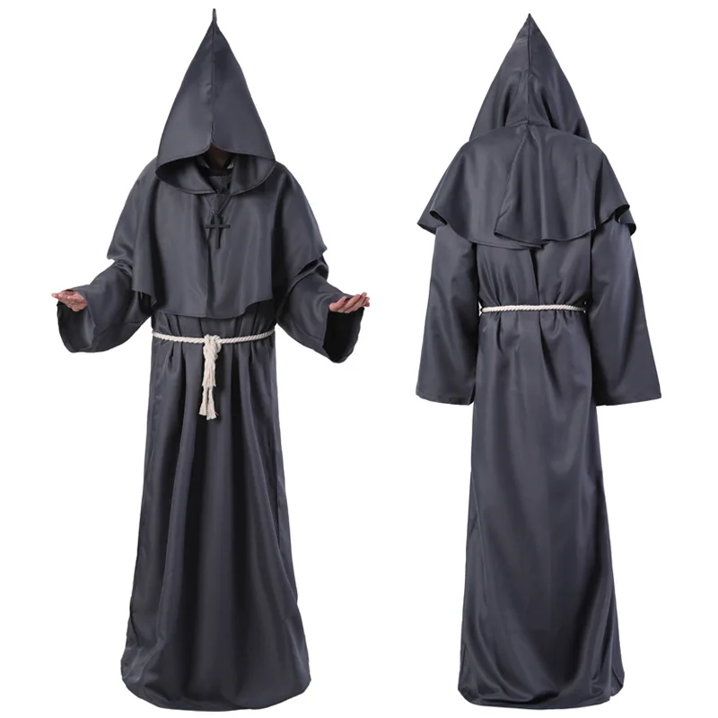

Middle Ages Christian Missionary Robe Gown Vintage Adult Hooded Wizard Cosplay Costumes Classic Solid Performance Party Uniform