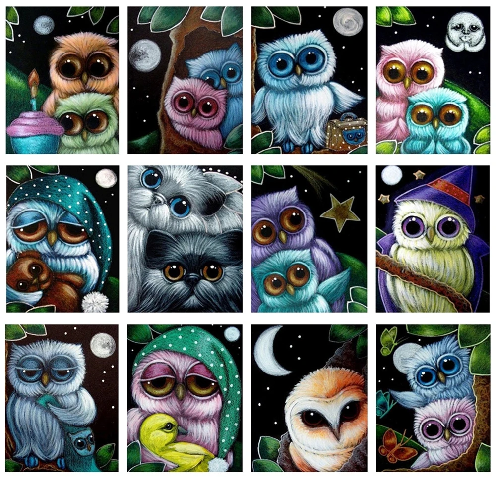 5D DIY Diamond Painting Kits Owl Full Round Drill Cross Stitch Embroidery Animal Picture of Rhinestones Home Decor | Дом и сад
