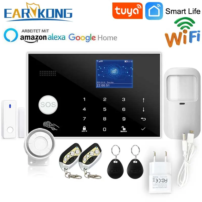 

Wifi GSM Alarm System Tuya Alarm 433MHz Wireless & Wired Detector Burglar Alarms RFID Card TFT LCD Touch Keyboard 11 Languages
