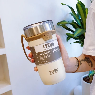 550 & 710ml Creative Double Stainless Steel Coffee Thermos Mug With Lid Car Ice Cup Vacuum Flask Portable Travel Insulated Mugs 550ml White