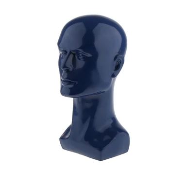 

13'' Tall Plastic Male Mannequin Glossy Manikin Head Glasses Caps Wigs Jewelry Headphone Display Stand Dark Blue
