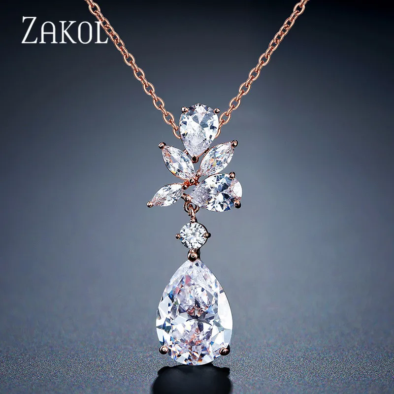 Новинка модное ожерелье ZAKOL с подвеской в виде листьев из кубического циркония