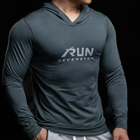 Gym Men T Shirt Long Sleeve Slim Tops Tees elastic T-shirt Sports Fitness Autumn winter comfort breathable Quick dry Hooded 1