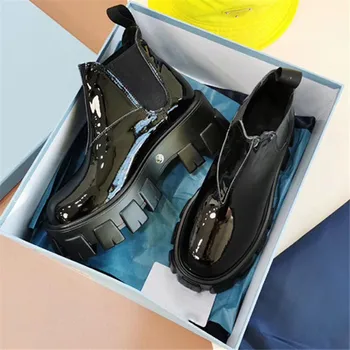 

High Platform Botas Mujer Patent Leather Short Women Ankle Boots Thick Bottom Chelsea Boots Runway Biker Boots Women Shoes