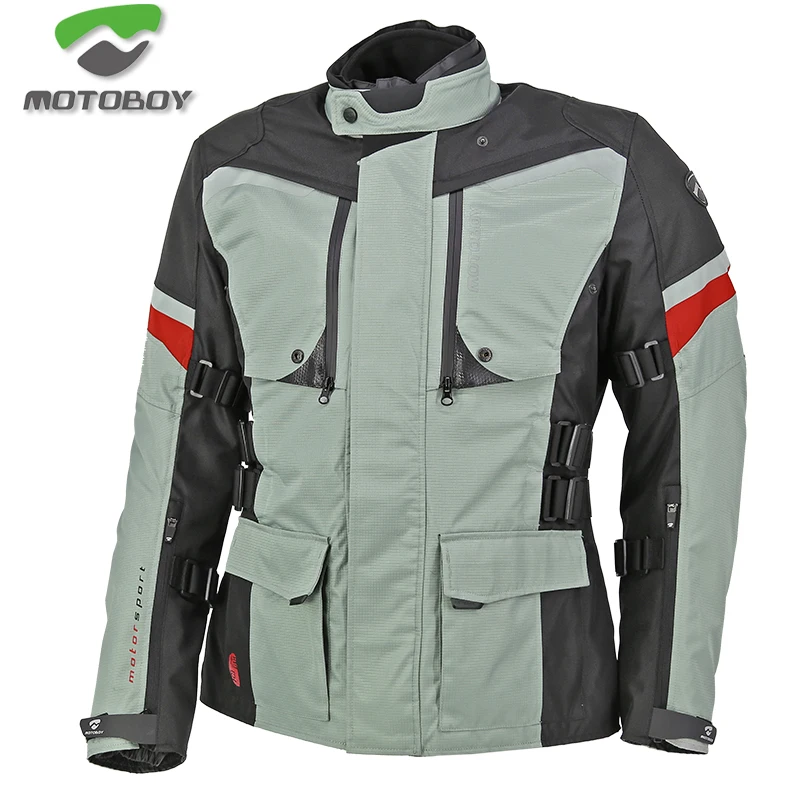 Motoboy Мотоцикл Велосипед полиэстер 600D Оксфорд для верховой езды Touring 3 Слои Водонепроницаемый теплая куртка и штаны, спортивный костюм 4 сезонов CE протекторы - Цвет: Gery