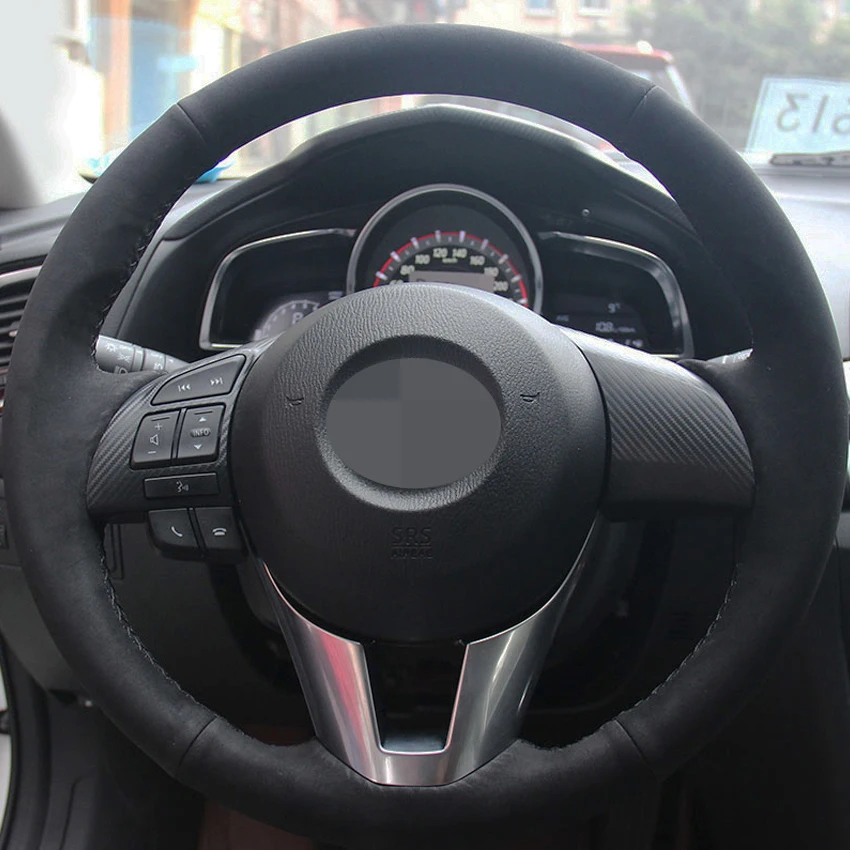 Черного цвета из мягкой замши чехол рулевого колеса автомобиля для Mazda 3 Axela 6 Atenza 2