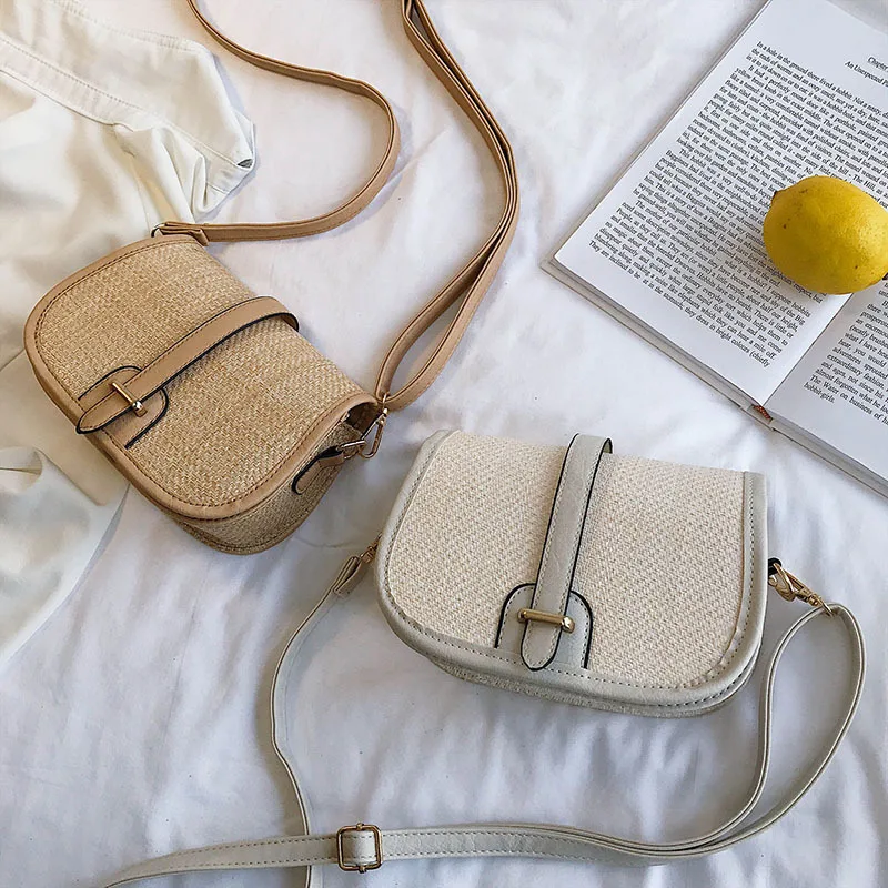 

2019 New Style Simple Weaving Straw Shoulder Bag Semicircle Saddle Bag WOMEN'S Bag INS Simple Korean Style CHIC Ladies'