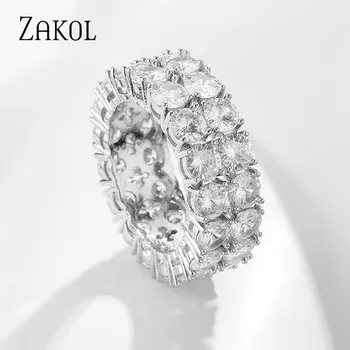 

ZAKOL Hot Sale Hip Hop Jewelry Shiny Luxury 2 Row Cubic Zirconia Gold Color Finger Ring for Women and Men Wedding Party FSRP2165
