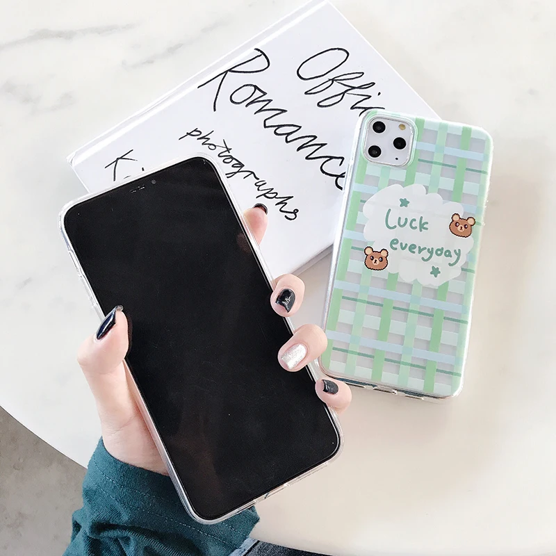 INS стильные сетчатые чехлы для телефонов с медведем и кроликом для iPhone 11Pro Max 6 6s 7 8 Plus X Xs Max Xr 11 Pro, мягкий прозрачный чехол, Fundas Capa