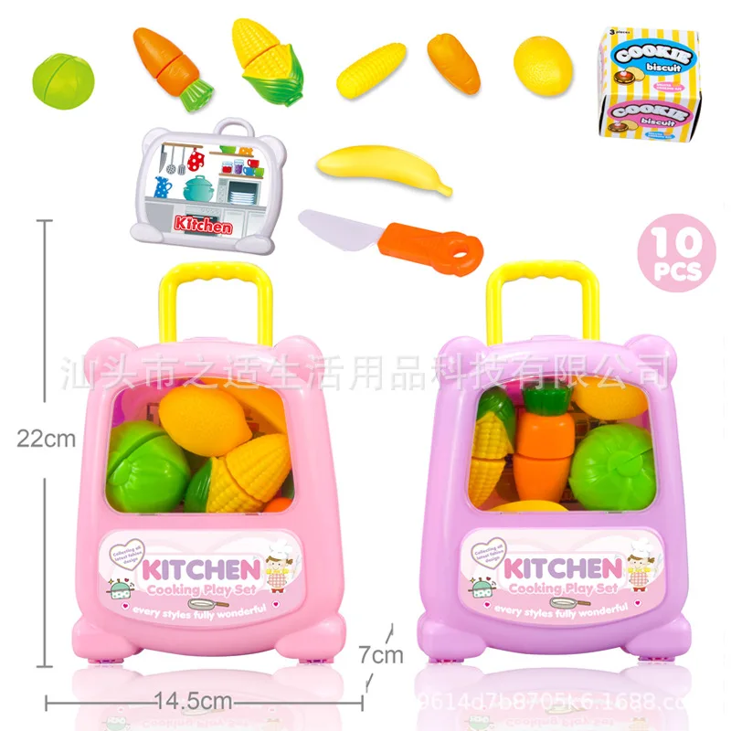 

Children Play House Toys Hand Travel Lugguge Kitchen Tableware Slicer Fruit Model Doctor Set