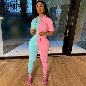 

Colorful Patchwork 2 Pieces Suit Woman Summer Two Piece Set lounge wear Jogging Femme Matching Set Sportwear Tracksuit S-XXL