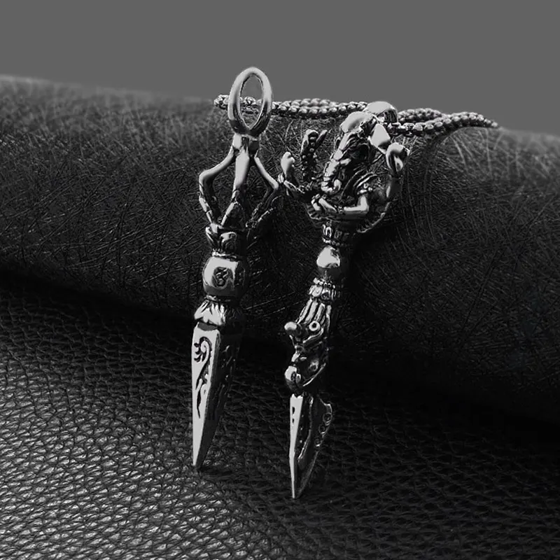 Stainless Steel Vajra Pendant Vintage Buddhist Jewelry Necklace Knife Beads Pendant Paracord Outdoor EDC Self defense Gear Tools