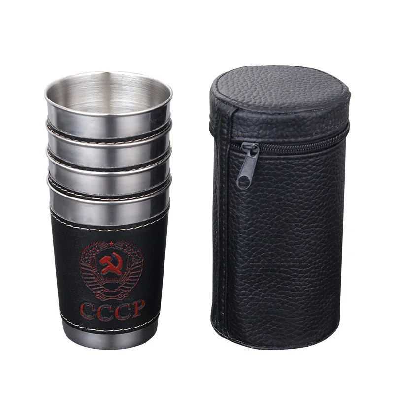 4 Pcs/set 30/70Ml Mini Stainless Steel Shot Glass Cup Outdoor Practical Drinking Wine Glasses for Whisky Portable Drinkware Set | Дом и сад