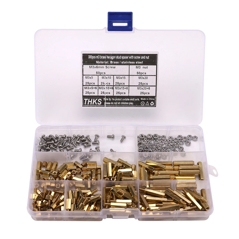 

300Pcs M3 Copper Male Female Hex Standoff Pillar Board Mount PCB Hexagon Motherboard Spacer Bolt Screw Nut Set Assortment Kit