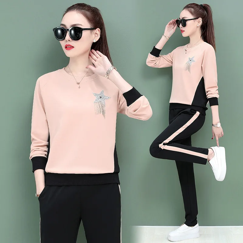 

Spring Autumn Women Tracksuit Sportswear Loose Sweatshirt+pant Running Jogger Exercise Fitness Workout Casual Set Sport Suit