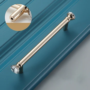 

High Quality Luxury Crystal Zinc Alloy Cabinet Handles Kitchen Cupboard Wardrobe Golden Door Pulls Furniture Hardware